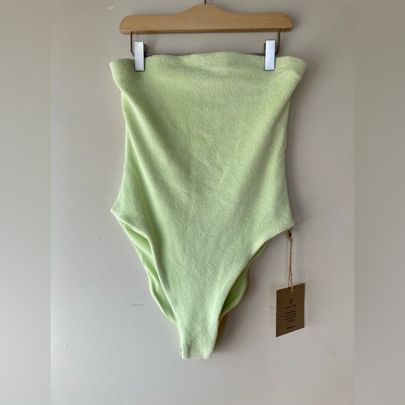 NWT Stone Fox Swim Lime Green Terry Strapless One piece Monokini swimsuit, large - Picture 1 of 5